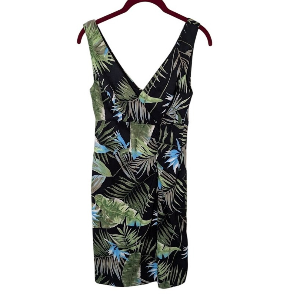 Connected Apparel Black Tropical Palm Leaf Print Sleeveless Sheath Dress Size 4